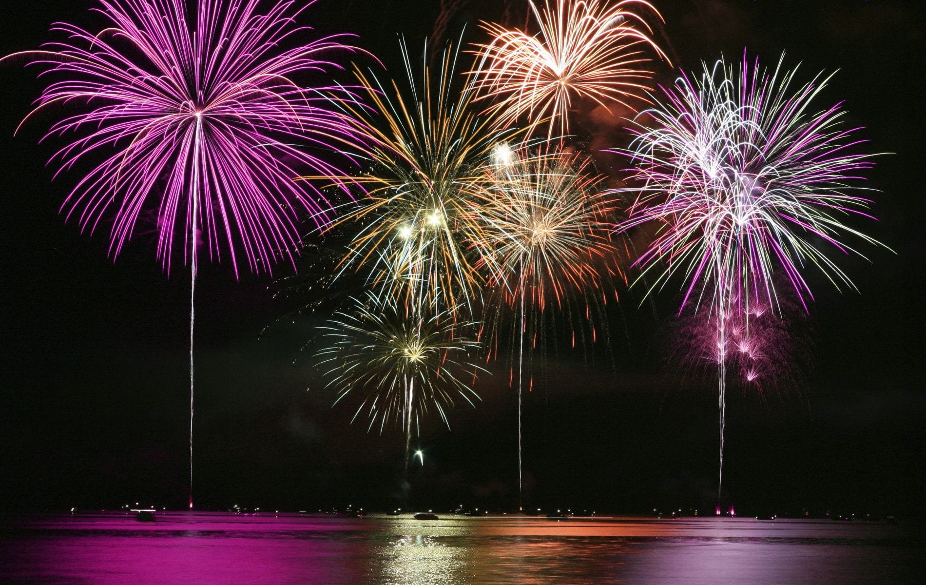 Colorful Fireworks over Lake